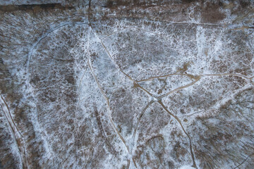 Snow-covered winter city from above. Beautiful winter photography