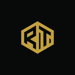 Initial letter RT hexagon logo design vector