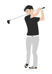 Fototapeta na wymiar ゴルフをしてる男性のイラスト。ドライバーを使ってスイングしてる男性。