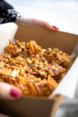 Fried chicken tenders with peanut sauce