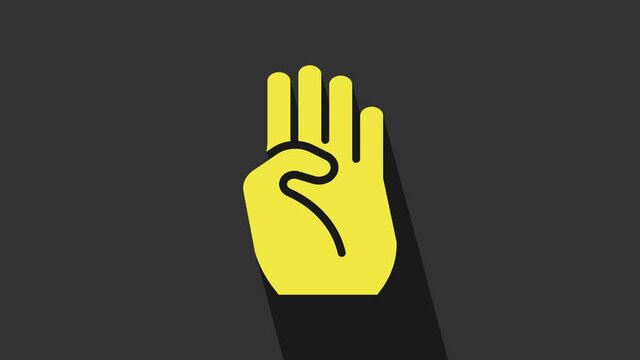 Yellow Indian symbol hand icon isolated on grey background. 4K Video motion graphic animation