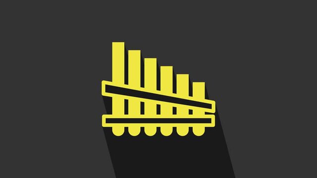 Yellow Pan flute icon isolated on grey background. Traditional peruvian musical instrument. Zampona. Folk instrument from Peru, Bolivia and Mexico. 4K Video motion graphic animation