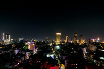 central phnom penh city skyline in cambodia at night
