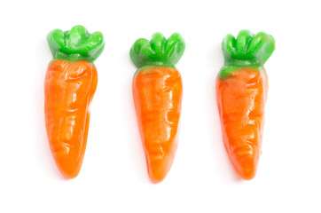 Gummy Candy Carrots on a White Background