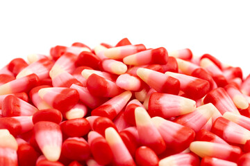 Red Pink and White Valentines Day Candy Corn on a White Background