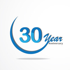 30 years anniversary celebration logo type blue and red colored, birthday logo on white background