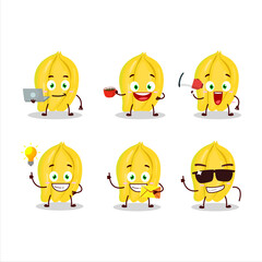 Carambola cartoon character with various types of business emoticons