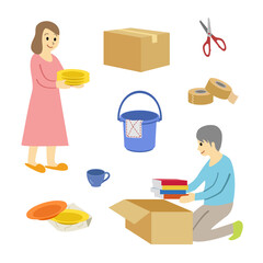 引っ越しの荷造りをするカップル