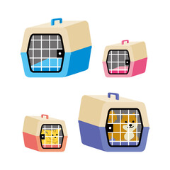 ケージに入った犬と猫のイラスト