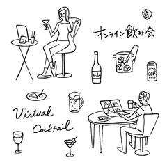 オンライン飲み会、Virtual Cocktailのイラスト
