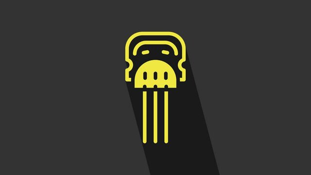 Yellow Flamenco woman accessories icon isolated on grey background. Peineta. Spanish comb. 4K Video motion graphic animation