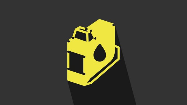 Yellow Printer ink cartridge icon isolated on grey background. 4K Video motion graphic animation