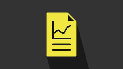 Yellow Document with graph chart icon isolated on grey background. Report text file icon. Accounting sign. Audit, analysis, planning. 4K Video motion graphic animation - Powered by Adobe