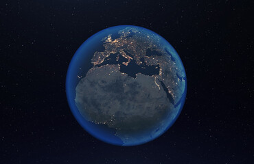 Fototapeta na wymiar 真夜中の地球～ヨーロッパとアフリカ北部