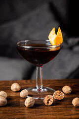 cocktail with nutmeg on the wooden table