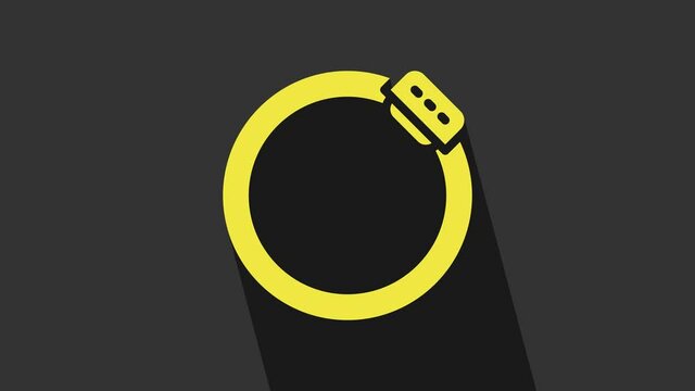 Yellow Bicycle brake disc icon isolated on grey background. 4K Video motion graphic animation