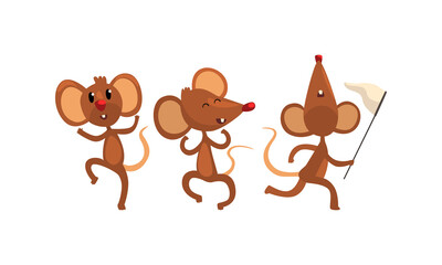 Funny Mice in Different Action Poses Set, Cute Comic Rodents Characters Having Fun Cartoon Style Vector Illustration