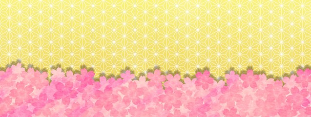 金色の麻の葉模様と桜の背景素材（逆さでも使用可能）