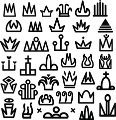 Crowns, hats silhouettes in black color, vector