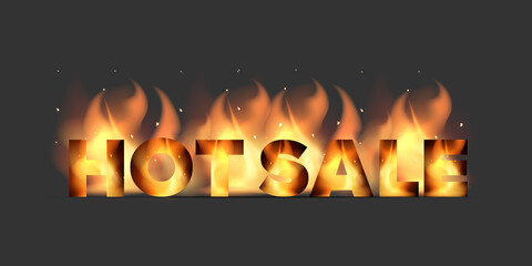 Naklejka premium HOT SALE lettering with fire inside and outside. Isolated. Vector for the design of advertising banners.