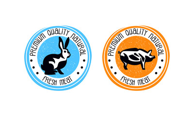 Fresh Meat Logo Design Templates, Premium Quality Natural Products Labels, Farm Market, Butchery Shop Badges Cartoon Style Vector Illustration