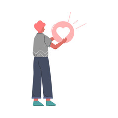 Boy Showing Notification Like, Guy Follower Giving Like Expressing Agreement or Approval, Social Media Networking Concept Vector Illustration