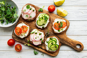 Sandwiches with healthy vegetables and micro greens