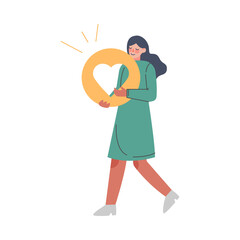 Girl Showing Notification Like, Female Follower Giving Like Expressing Agreement or Approval, Social Media Networking Concept Vector Illustration