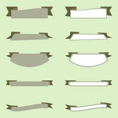 Classic ribbon banners set on light green background. White and gray flat banners with place for text. Group of elements for decor, logo, postcards. Vector collection for business and design. EPS10