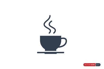 Coffee Cup Icon. A Cup of Hot Smoky Coffee isolated on White Background. Flat Vector Icon Design Template Element.