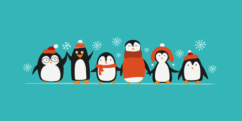 Funny Penguins family. Sketch for your design