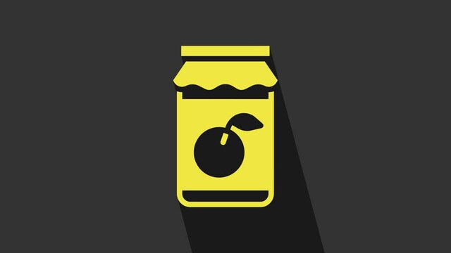 Yellow Jam jar icon isolated on grey background. 4K Video motion graphic animation