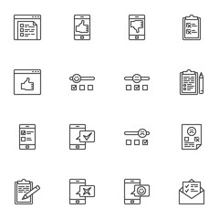 Customer reviews line icons set, outline vector symbol collection, linear style pictogram pack. Signs, logo illustration. Set includes icons as survey, comment, customer testimonials, feedback