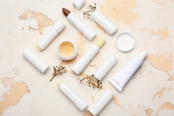 Natural lip balms on light background