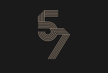 Number 57 Logo, Monogram Number 57 logo multi line style, usable for anniversary and business logos, flat design logo template, vector illustration