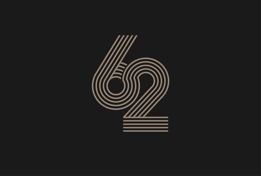 Number 62 Logo, Monogram Number 62 logo multi line style, usable for anniversary and business logos, flat design logo template, vector illustration