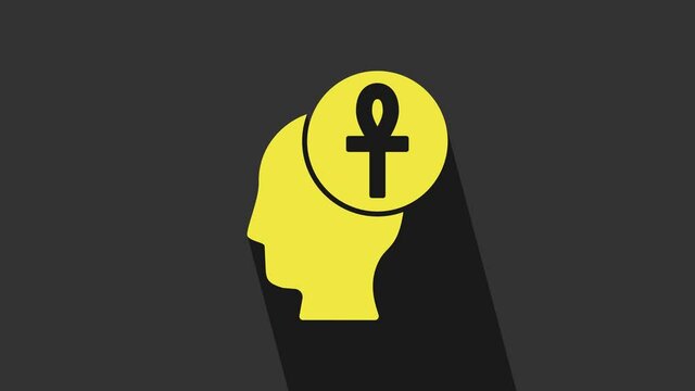 Yellow Cross ankh icon isolated on grey background. 4K Video motion graphic animation