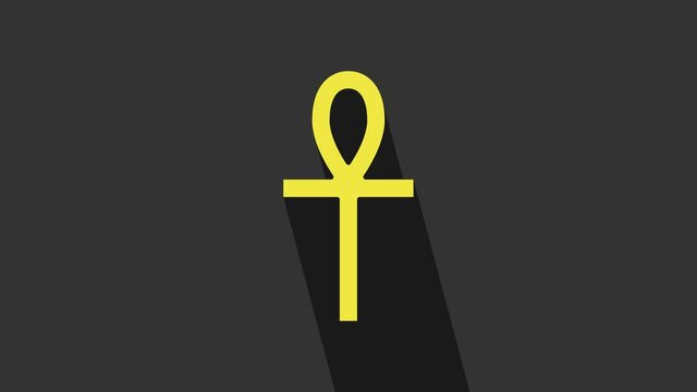 Yellow Cross ankh icon isolated on grey background. 4K Video motion graphic animation