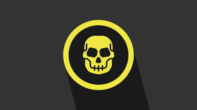 Yellow Mexican skull coin icon isolated on grey background. 4K Video motion graphic animation
