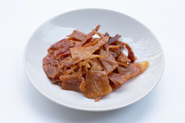 Sweet pork or pork Jerky on white background.