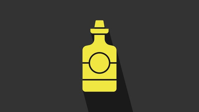 Yellow Tequila bottle icon isolated on grey background. Mexican alcohol drink. 4K Video motion graphic animation
