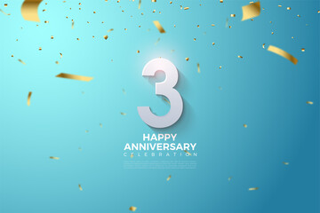 3rd Anniversary with 3d numerals illustration on bright blue background.