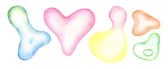 Abstract watercolor illustration. Liquid colorful shapes in pastel colors	