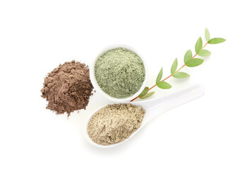 Different henna powder on white background