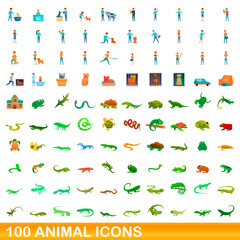 100 animal icons set. Cartoon illustration of 100 animal icons vector set isolated on white background