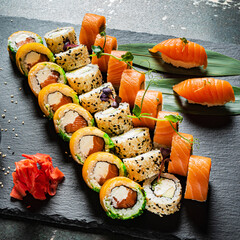 sushi set on the black background