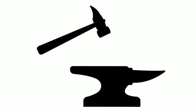 Black hammer and anvil on a white background, video animation