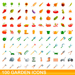100 garden icons set. Cartoon illustration of 100 garden icons vector set isolated on white background