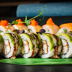 sushi set on the black background
