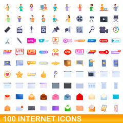 100 internet icons set. Cartoon illustration of 100 internet icons vector set isolated on white background